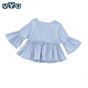 

VYU Baby Girl Shirt Children Clothing 2018 Spring&Summer Cotton Striped O-Neck Shirt Lotus Sleeve Shirt New Fashion