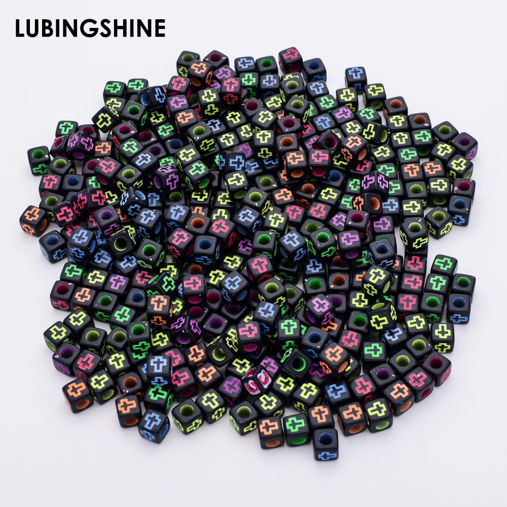 

200PCS Black White Colorful Square Cross Acrylic Beads For Jewelry Making DIY Bracelets Necklace Supplies Accessories 5mm Hole