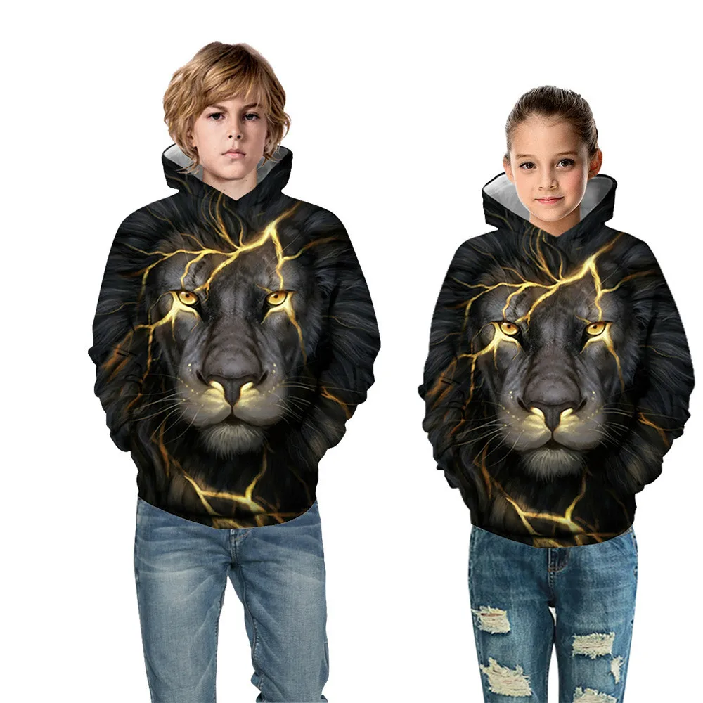 

2019 Spring Children's Print Lion Head Hooded Sweater Boys Jacket Girls Hoody Clothes Girls Long Sleeve Sports Baseball Uniform
