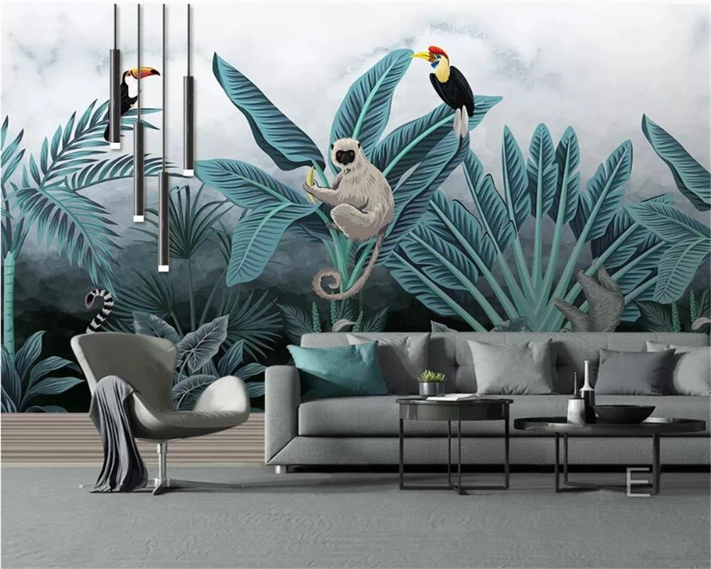 

Beibehang Custom photo 3d wallpaper hand-painted tropical rainforest HD animal background wall decorative painting 3d wallpaper