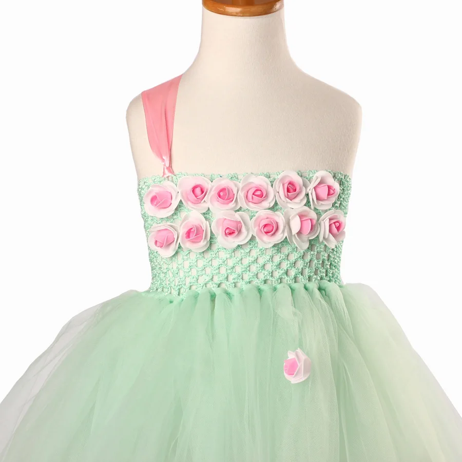 Handmade Flower Fairy Girls Tutu Dress Mint Green Princess Kids Flower Dresses Children Wedding Prom Party Photo Clothing (11)