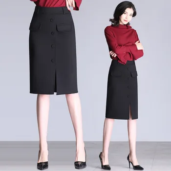 

2018 spring and autumn new Fashion wild open sexy knee-length skirts women female high waist knitting skirt for office lady