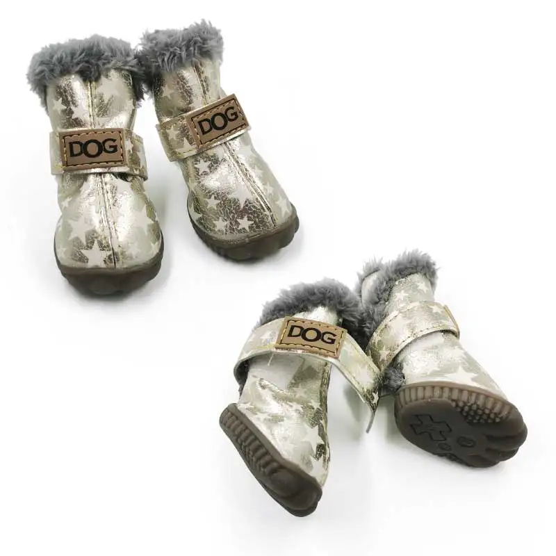 4 шт./компл. мода собаки зимние ботинки кожаные ботинки собаки для чихуахуа Водонепроницаемый Нескользящие длядомашних животных для маленьких собак-5 размеров - Цвет: Silver With Star