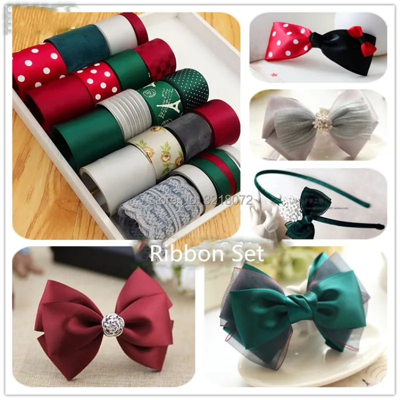 

Wine Red And Green Satin Ribbon Set For Wedding Decoration Tapes Grosgrain Ribbon Hairbow Accessories Material