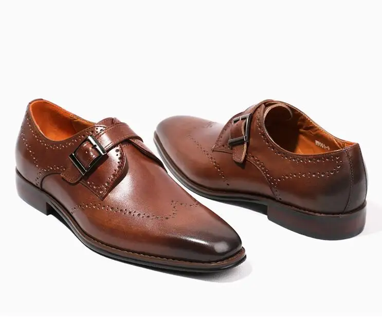 

Handmade Dress Shoes Men's Genuine Leather Carved Luxury Brogue Buckle Smart Casual Breathable Slip On Summer Flats Shoes