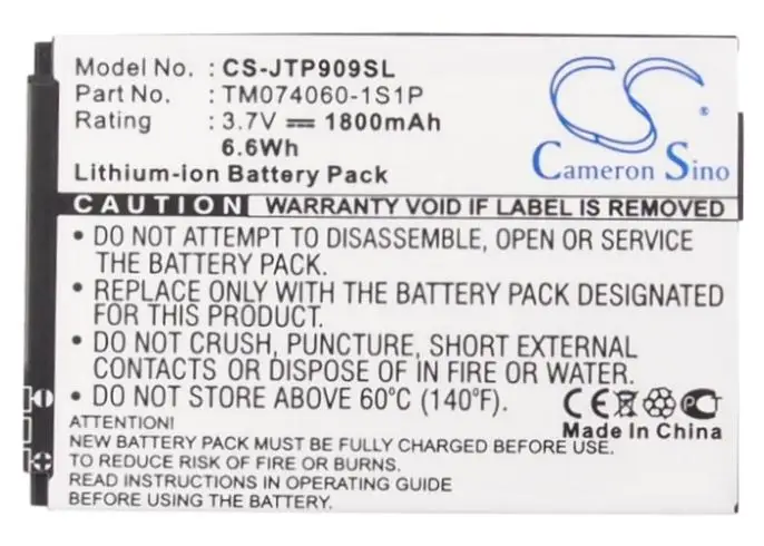 Cameron Sino 1800mAh Battery For JCB Toughphone TP909 Pro-Smart (p/n TM074060-1S1P) | Мобильные телефоны и аксессуары