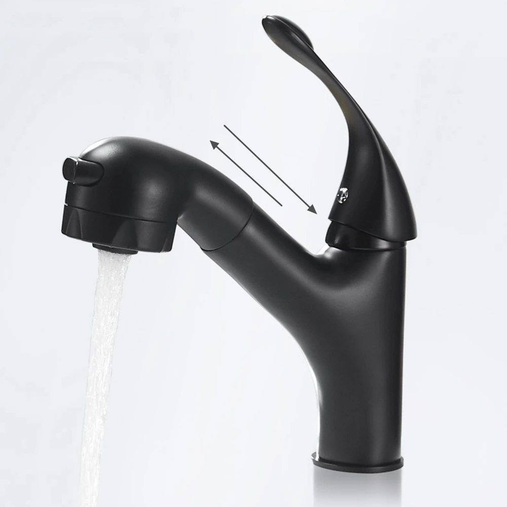 Online Pull Out Badezimmer Basin Waschbecken Wasserhahn Einzigen Handgriff Heißen und Kalten Wasser Kran Schiff Schwarz Chrome Fertige Sink Mischbatterie ELK83