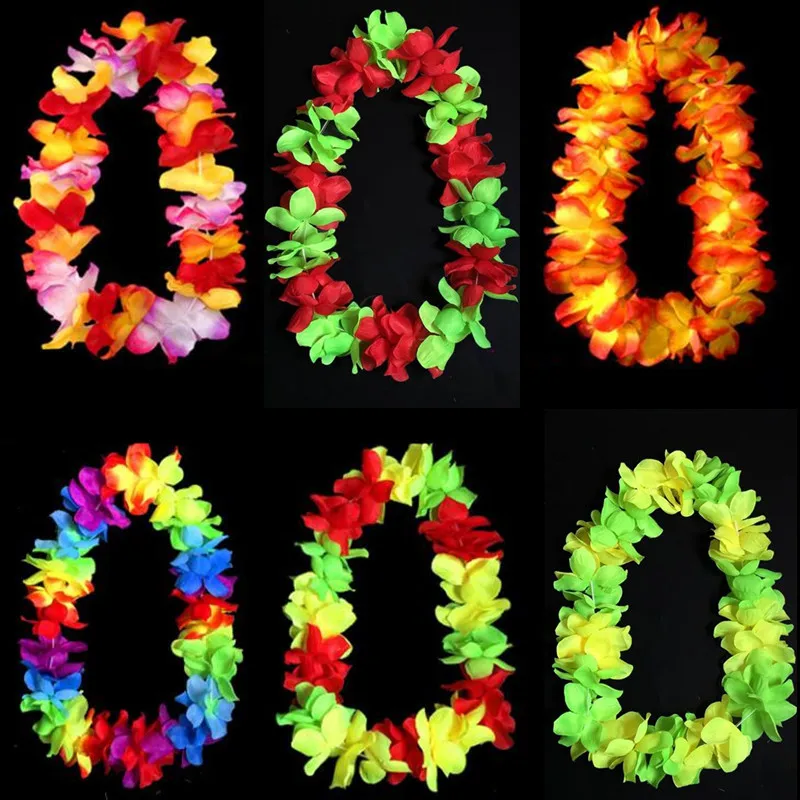 Colorful Hawaii Leis Flower Garland Necklace Women Hula Luau Hawaii