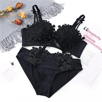 

Cotton Low Waist Lace Panties Suits Women Lace Bra Sets Sexy Padded Push Up Lace Bras