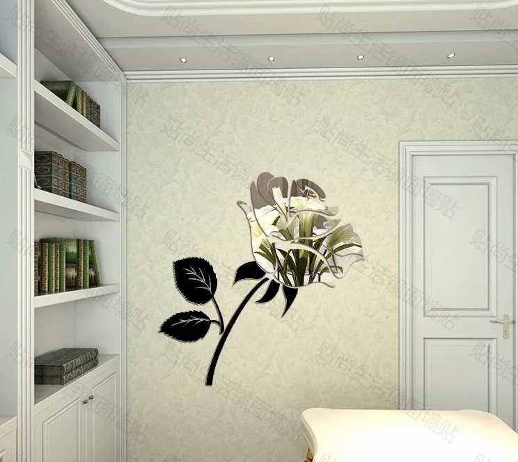 

Rose Crystal Acrylic 3D mirror sticker for bedroom living room background wall stickers, romantic3D Mirror Wall Stickers