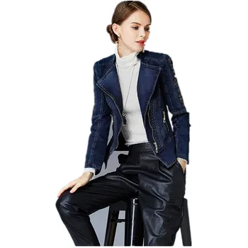 

Denim Jacket Women 2019 Casual New Spring Autumn Coat Long Sleeve Turn-down Collar Embroider Acid Wash Short Jackets Coats k250