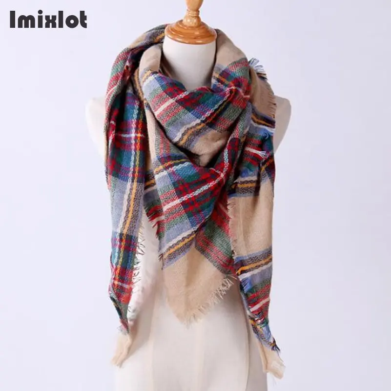 Imixlot 18 цветов Зимний шарф для женщин Полосатый плед дизайнер треугольники кашемировые шали шарфы для Прямая поставка