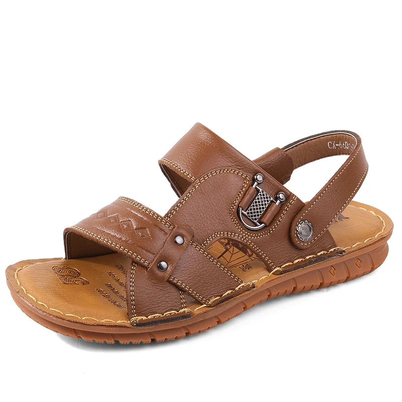 

mens fashion genuine leather summer sandals outdoor seaside wear beach shoes flat flip flop man sandal zapatos hombre slippers