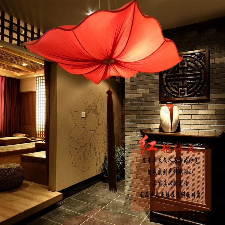 Китайский стиль ткань площадь искусств в виде листка лотоса подвесной светильник творческий чайхана Ресторан отеля Юго-Восточной Азии