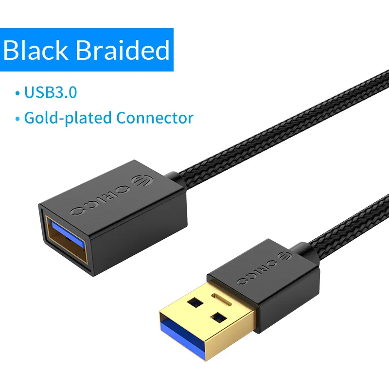 ORICO USB 3,0 кабель-удлинитель для женщин и мужчин USB кабель-удлинитель Супер Скоростной USB 3,0 кабель для передачи данных 1 м 1,5 м для компьютера ПК - Цвет: U3-MAA02-BK