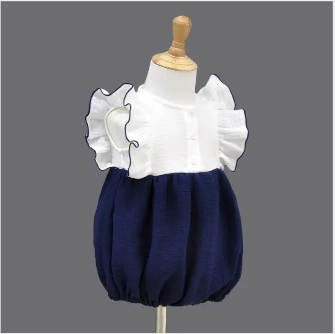 

Ruffles lace romper for girls clothing set cotton linen infant bodysuit toddler kids overalls children costumes+hats 0-12m