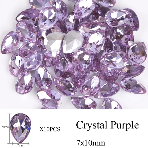 10 шт капли воды, стразы для дизайна ногтей, хрустальные камни, 10 цветов, 7x10 мм/6x8 мм, блестящие DIY Подвески, украшения для дизайна ногтей TR030 - Цвет: Crystal Purple  7x10