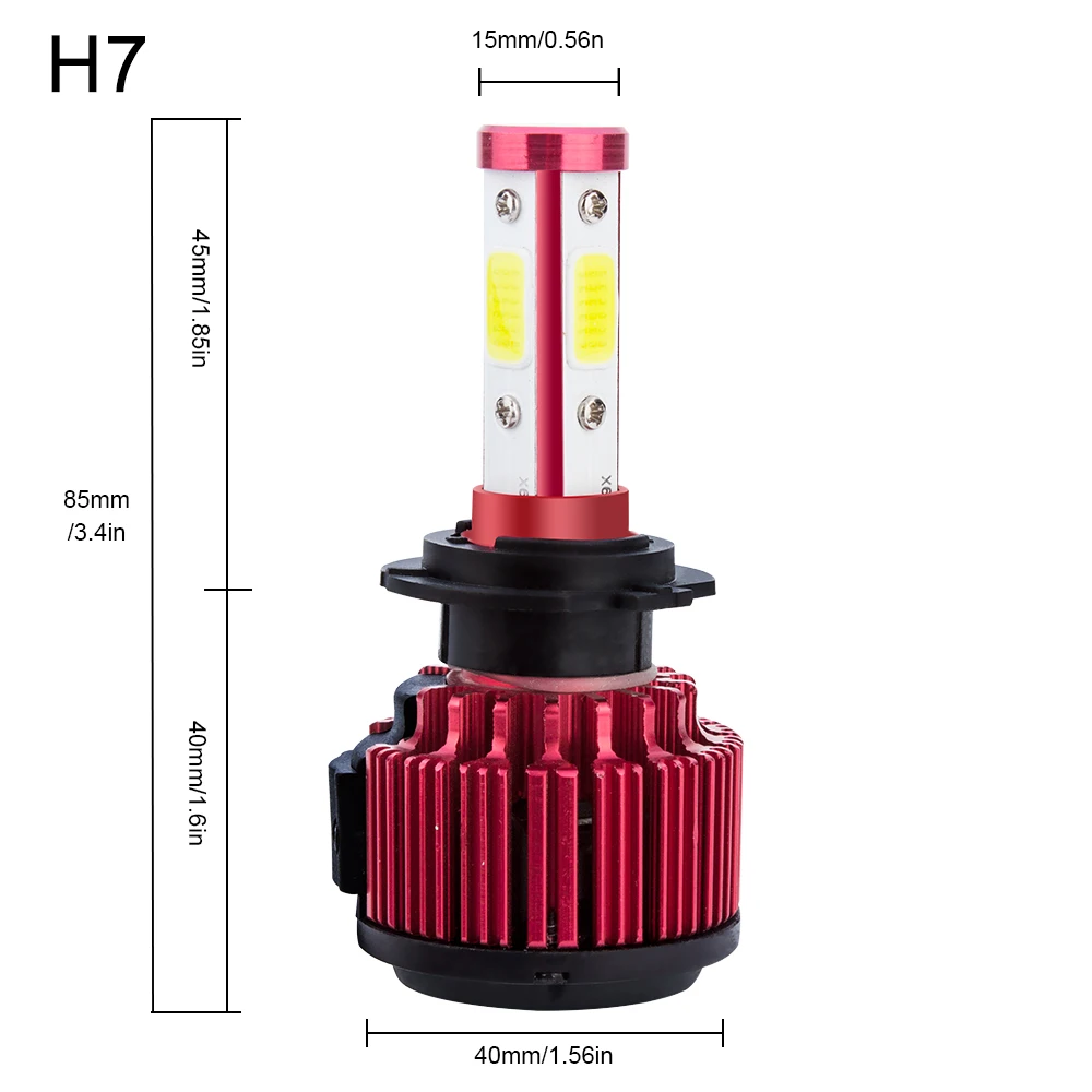 2 шт. H4 светодиодный фар 100 Вт 11000LM 4-стороннее COB H8/H11 H7 H4 Hi/короче спереди и длиннее сзади) 9005 HB3 9006 HB4 дальний и ближний свет фонарь для легкового автомобиля с вентилятором