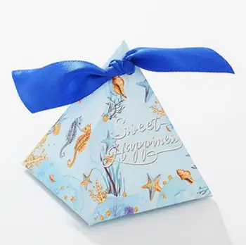 

100 Pcs Seahorse Starfish Style Ocean Theme Wedding Triangular Pyramid Wedding Favors Candy Box Bomboniera Party Gift Box