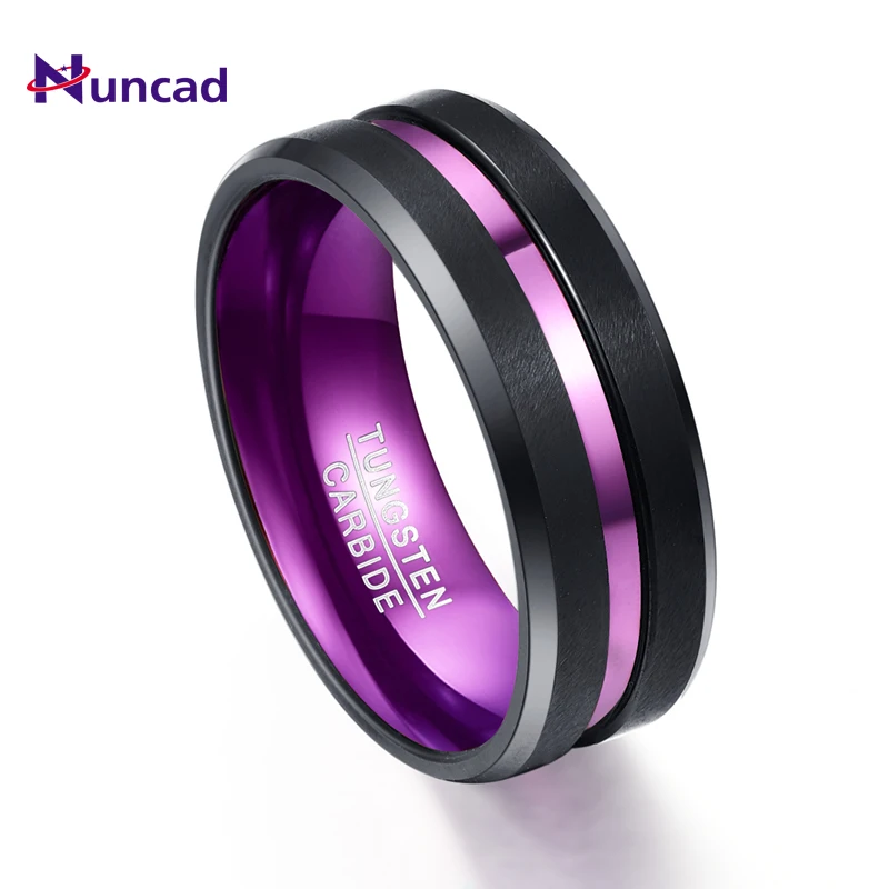 

New Arrival Purple Inner Ring Scrub Groove Men Rings Tungsten Carbide Anillos para hombres Male Fashion Jewelry