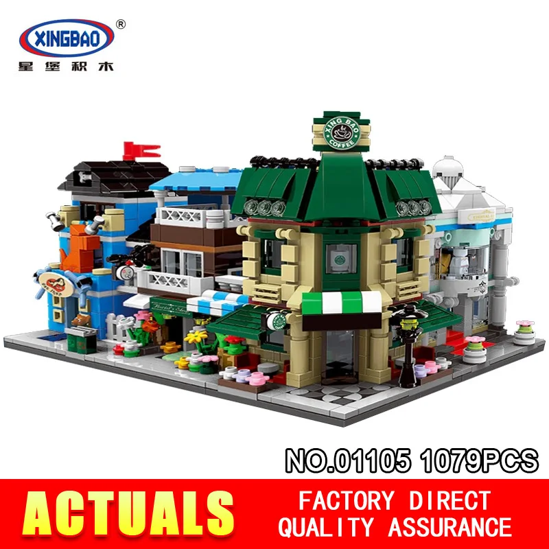 

XingBao 01105 1079Pcs Genuine The Coffee Shop Wedding Store Flower Shop Pet Shop Set 4 in 1 Building Blocks Bricks Toys Model