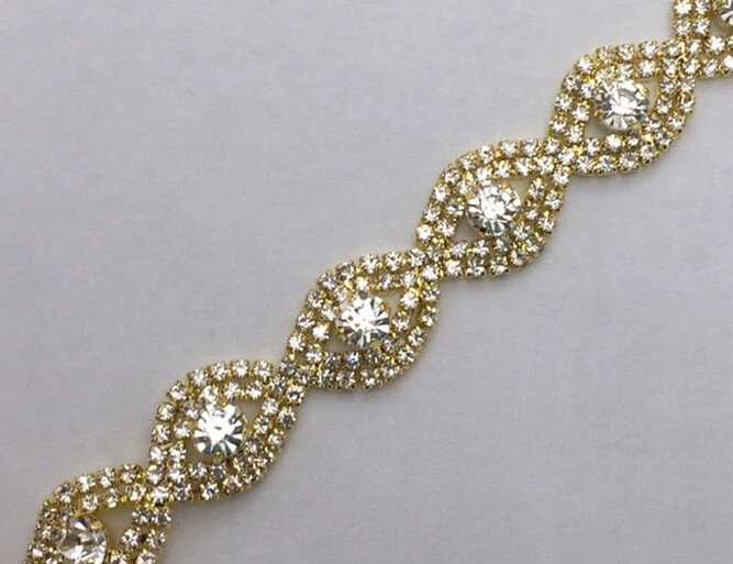 1 Yard per Lot High Quality Sewing Rhinestone Trimming DIY Gold Strass Rhinestone Trim Wedding