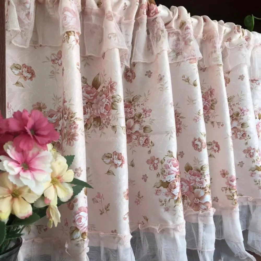 

Princess Style Pink Jacquard Lace Short curtain Home Multi-function Decorative Curtain Semi-shade coffee Curtain 50*150cm