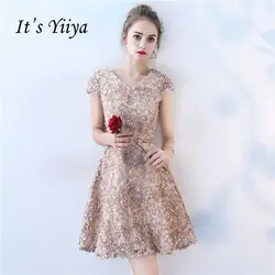 Это yiiya Новый v-образным вырезом Рубашка с короткими рукавами цветы Винтаж по колено ужин подружки невесты платья на молнии вечерние