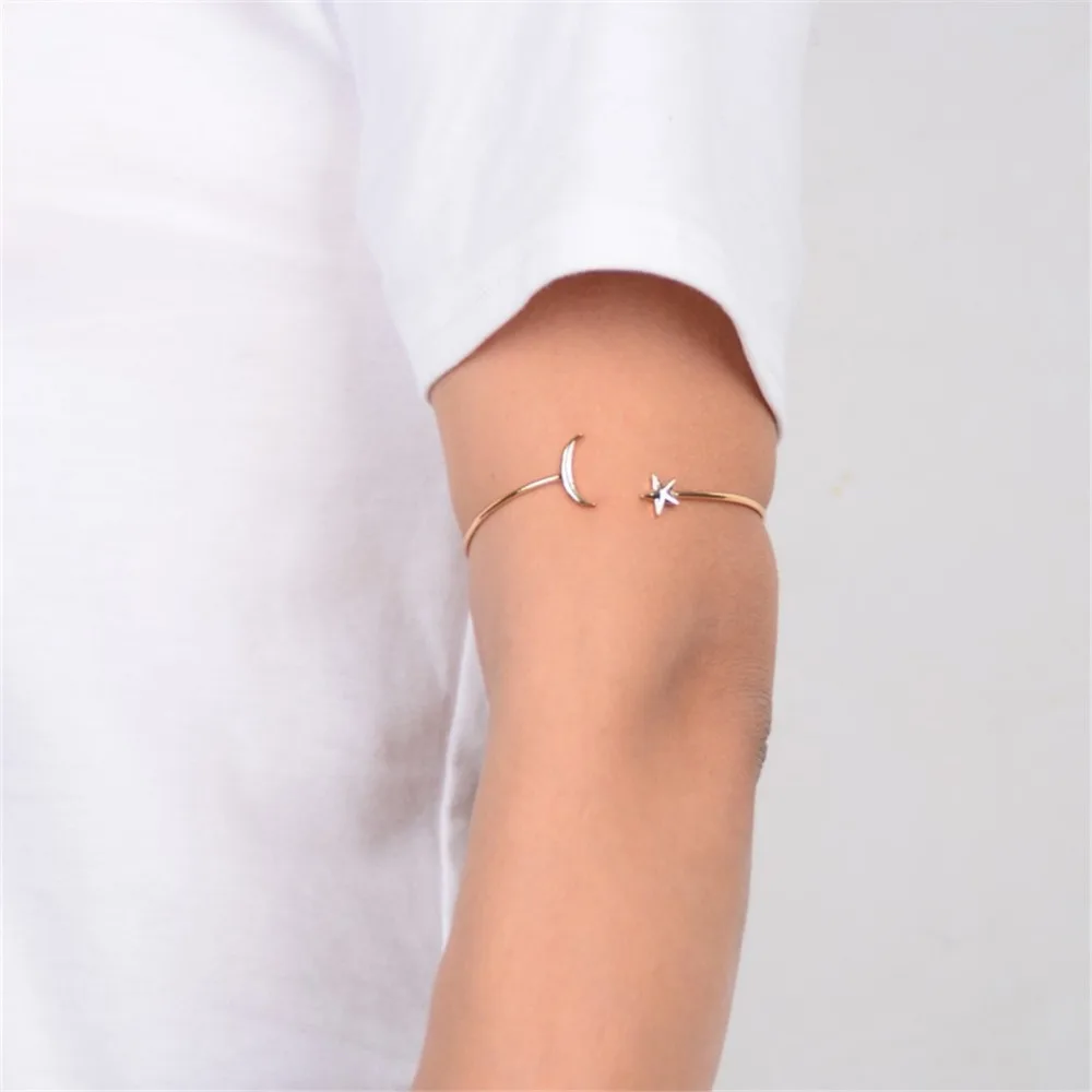 

2016 Fashion Boho Simple Metal Women Upper Arm Bangle Bracelet Star Moon Open Cuff Armband Armlet Jewelry