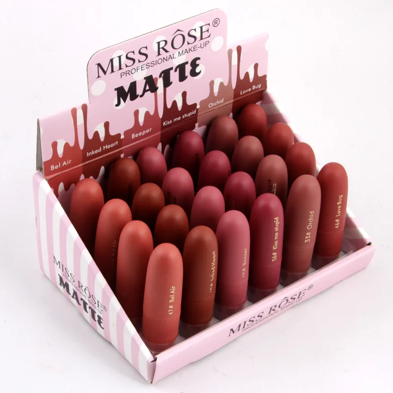 Натуральная губная помада Miss Rose 24 шт./лот водостойкая матовая для макияжа