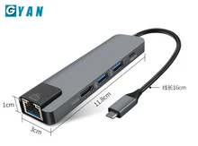 USB Type C 5 in 1 Hub Hdmi 4K USB C Hub to Gigabit Ethernet Rj45 Lan Adapter for Mac book Pro Thunderbolt 3 USB-C Charger P