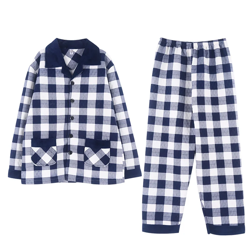 J & Q Новые пижамы Homme двойными бортами хлопковые De Hombre зимние мужские теплые Masculino