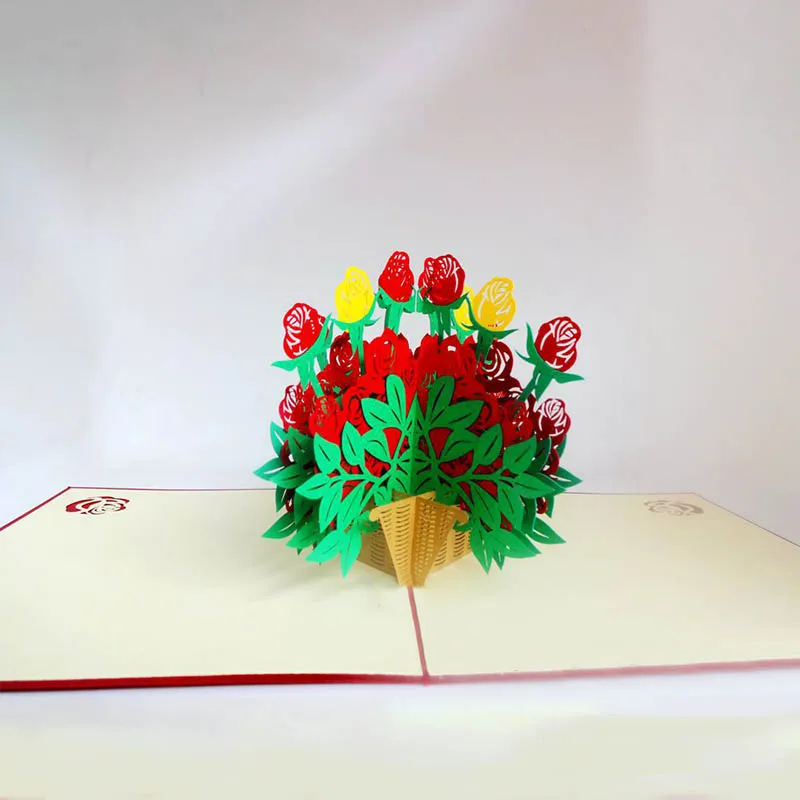  1pcs 3D stereoscopic Rose Flower Greeting card Valentine's Day Wedding Invitation Cards Romantic Gi - 33024185066