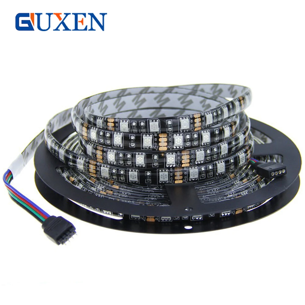 GUXEN 5050 черный светодио дный PCB светодиодные ленты 5 м светодио дный 300 LED DC 12 В в Waterptoof RGB белый гибкая лента клейкая лента украшения дома