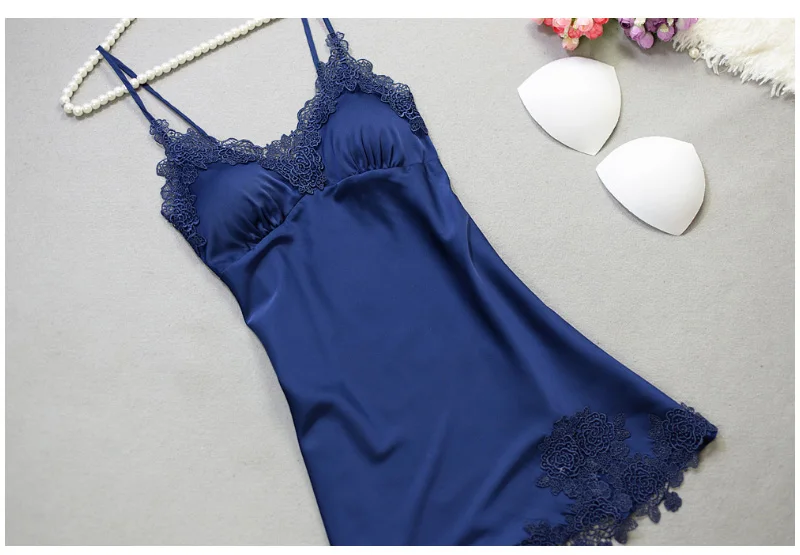 Sexy Silk Lace Sleepwear Dress Women Summer Solid Satin Nightgown Spaghetti Strap Sleeveless Nightwear Lingerie Sexy Night dress (20)