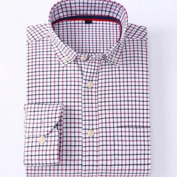 

Men Long Sleeve Turn-down Collar Slim Fit Shirts Camisa,Plaid Printed Smart Casual Dress Formal Shirts Pure Cotton Oxford Cloth