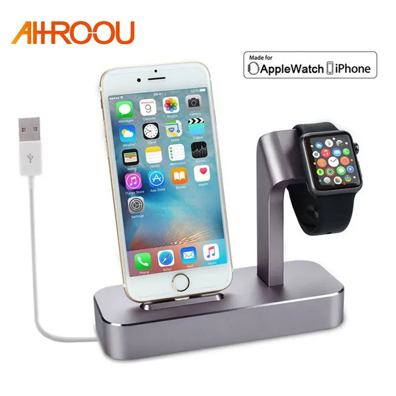 2 в 1 зарядная док-станция для iPhone X 8 7 6 Алюминиевая Подставка зарядки Apple Watch |
