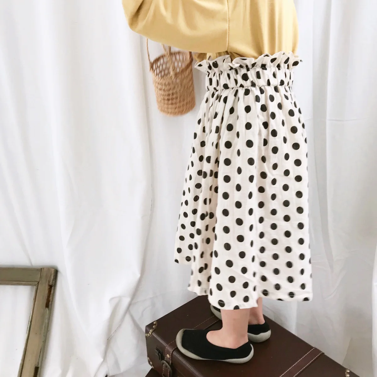 

2019 spring girl's pure cotton baby wave cute waist cotton skirt girls skirt Bud High Waists skirts girls long skirt