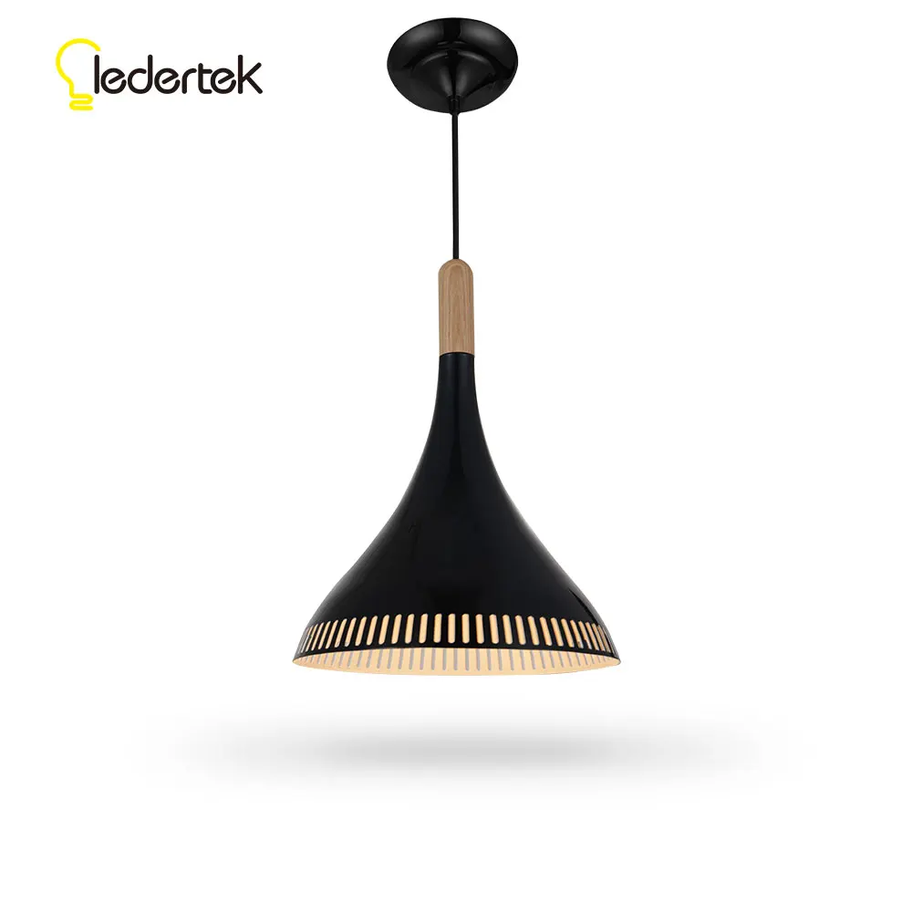 

LEDERTEK New Wooden Iron Lampshade LED Bulb Bedroom Kitchen E27 Pendant Lights Nordic For Home Lighting Modern Hanging Lamp