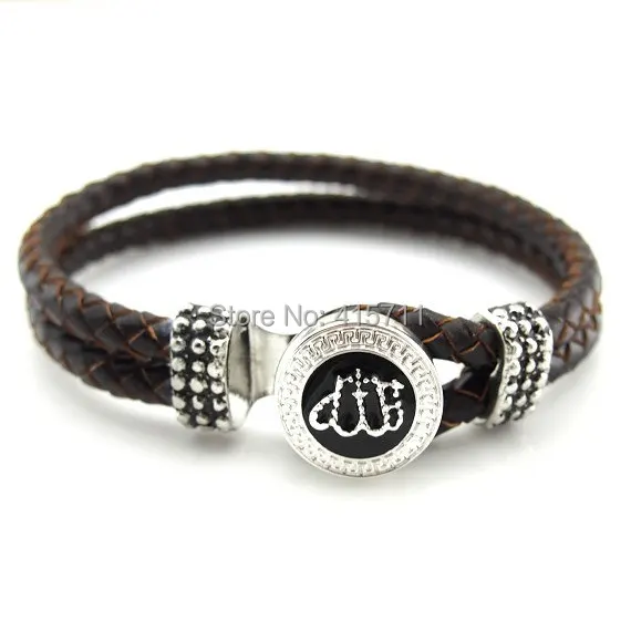 YH AB08 Brown Leather Bracelet, Rhinestone Allah Muslim Islam Bracelet