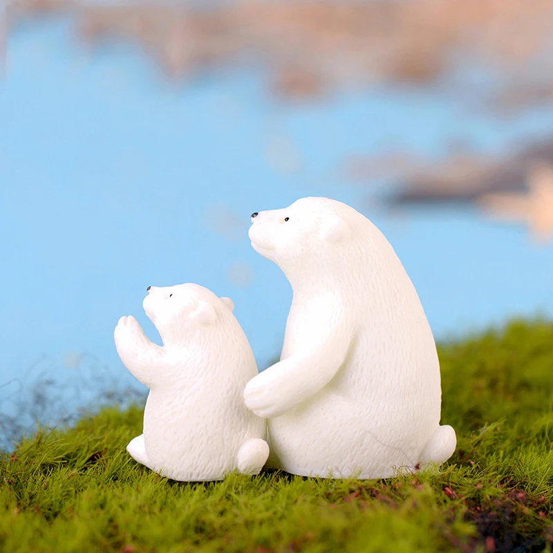 

2pcs/Set Cute Animals Figurins Micro Landscape DecorationWhite Bear Resin Miniatures Ornaments