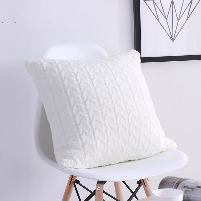 45x45 см Модный мягкий ретро квадратный вязаный шерстяной декоративный чехол для подушки, вязаный узор, наволочка для подушки, белый цвет