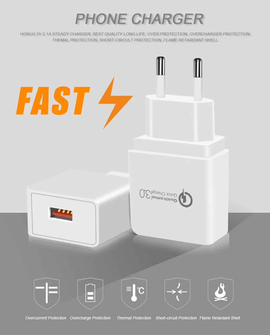 HORUG QC 3.0 Fast USB Charger USB Wall Adapter Universal Mobile Phone Battery Charger For iPhone 6 8 Plus Xiaomi Battery Charger (7)
