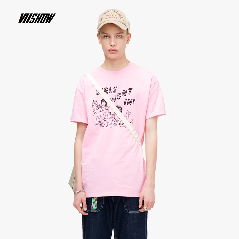 

VIISHOW 2019 summer short-sleeved T-shirt men pink Cotton casual tops men round neck print t-shirt bottoming shirt TD1529192