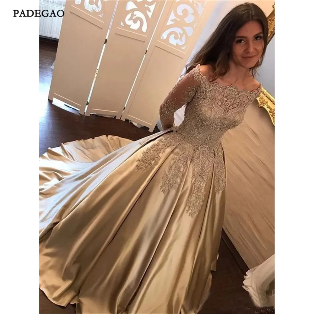 Ball Gown Long Sleeves Off-the-Shoulder Sweep2