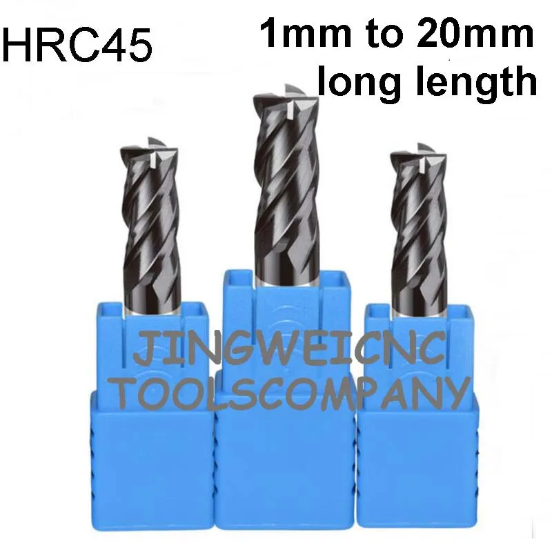 HRC45 Carbide end mill long length end mill 1.0mm 1.5mm, 2.0 2.5 3.0 3.5 4 5 68 10 12 14 16 18 20mm flat end mill cutter