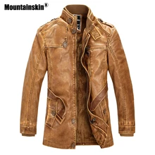 Зимняя мужская куртка из искусственной кожи, мотоциклетная куртка, толстая Флисовая теплая верхняя одежда, приталенное мужское кожаное пальто, брендовая одежда SA557