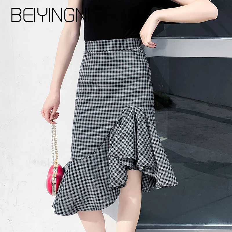 Beiyingni 2019 Office Ladies Skirts High Waist Package Hip Trumpet ...