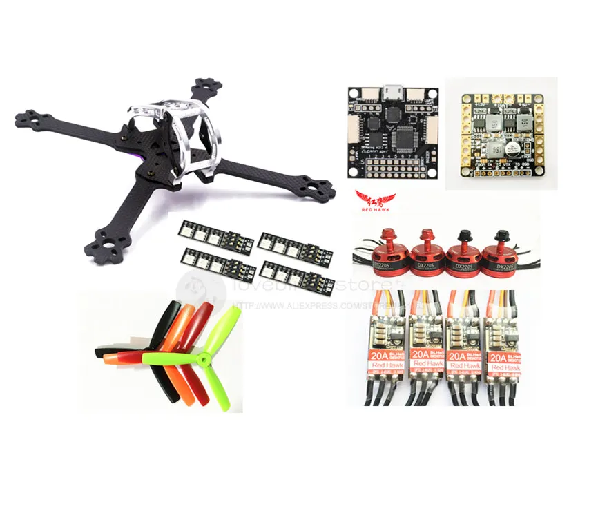 

DIY FPV mini drone LX5 5" pure carbon frame kit F3 ACRO + Red hawk DX2205 2300KV + Red Hawk BL20A ESC OPTO