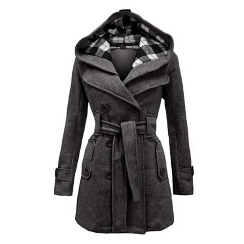 AILOOGE тренчкот новая мода для женщин тонкий средней длины шерстяное пальто из смешанной шерсти зимний плащ с капюшоном для женщин